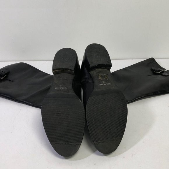 Italian Goth Black Leather Moto Riding Knee High Calf Boots Women's US 7.5 - Picture 5 of 9